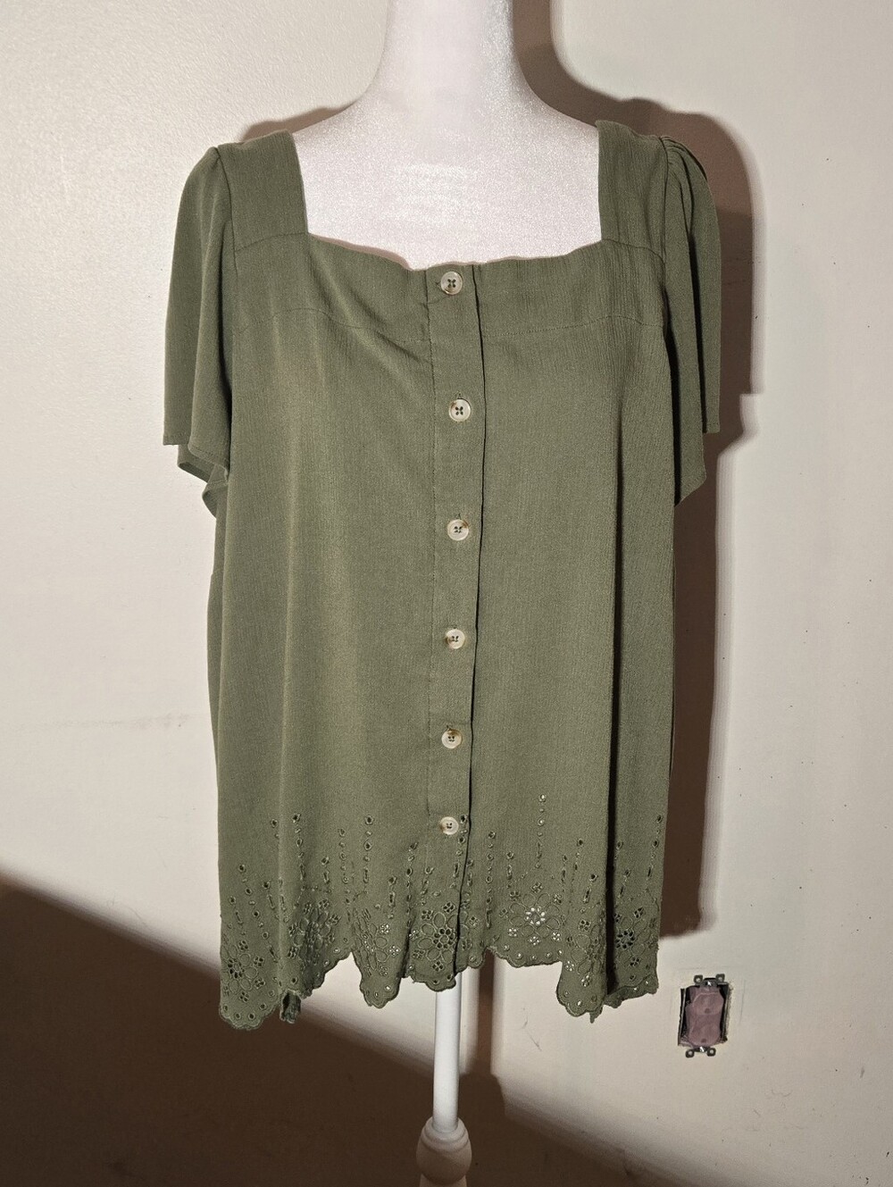 Torrid Olive Green Button-Front Square Neck Women's Top